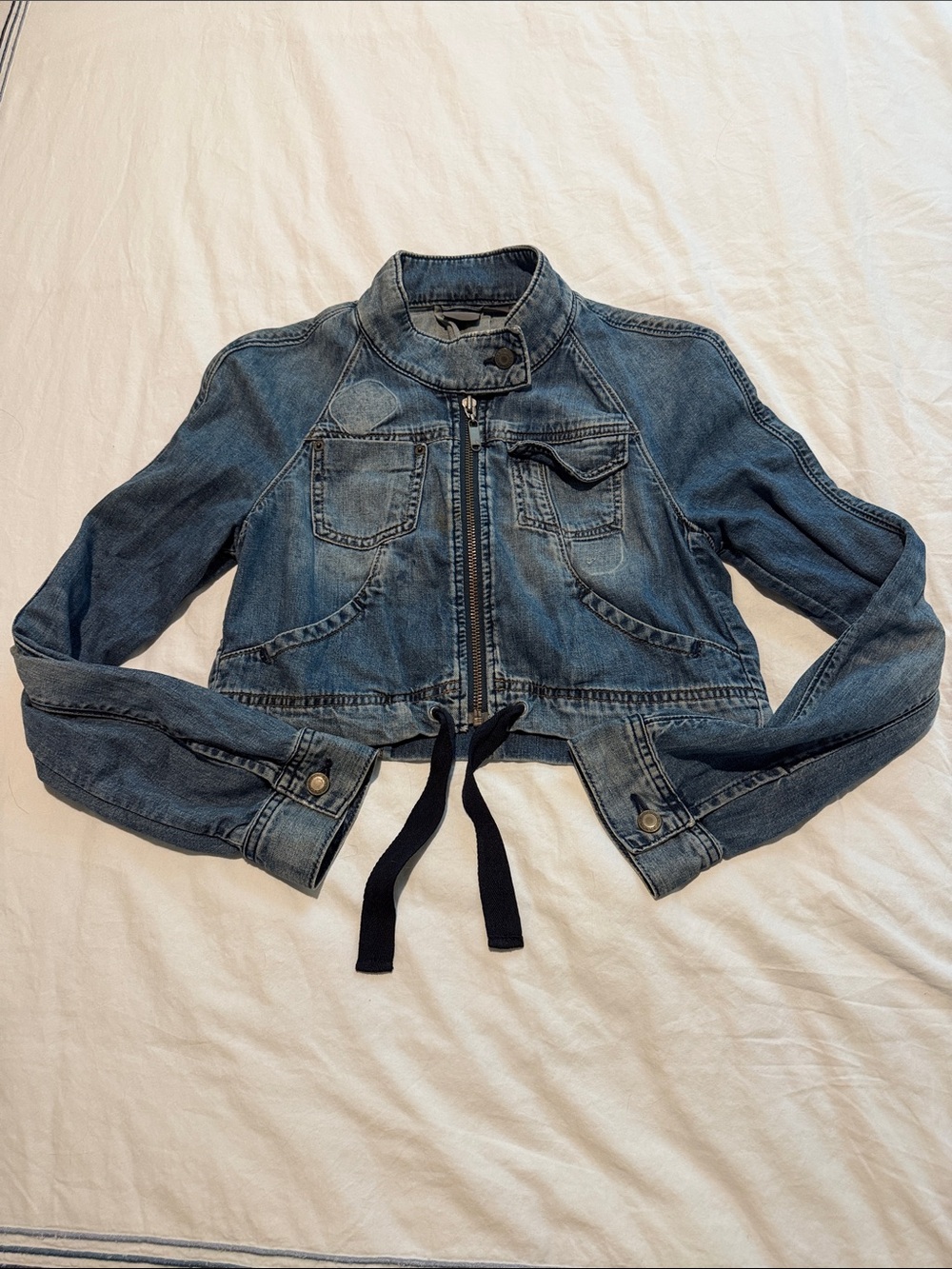 Vintage Y2K A|X Armani Exchange Cropped Denim Moto Biker Jacket, Zip-Up Small